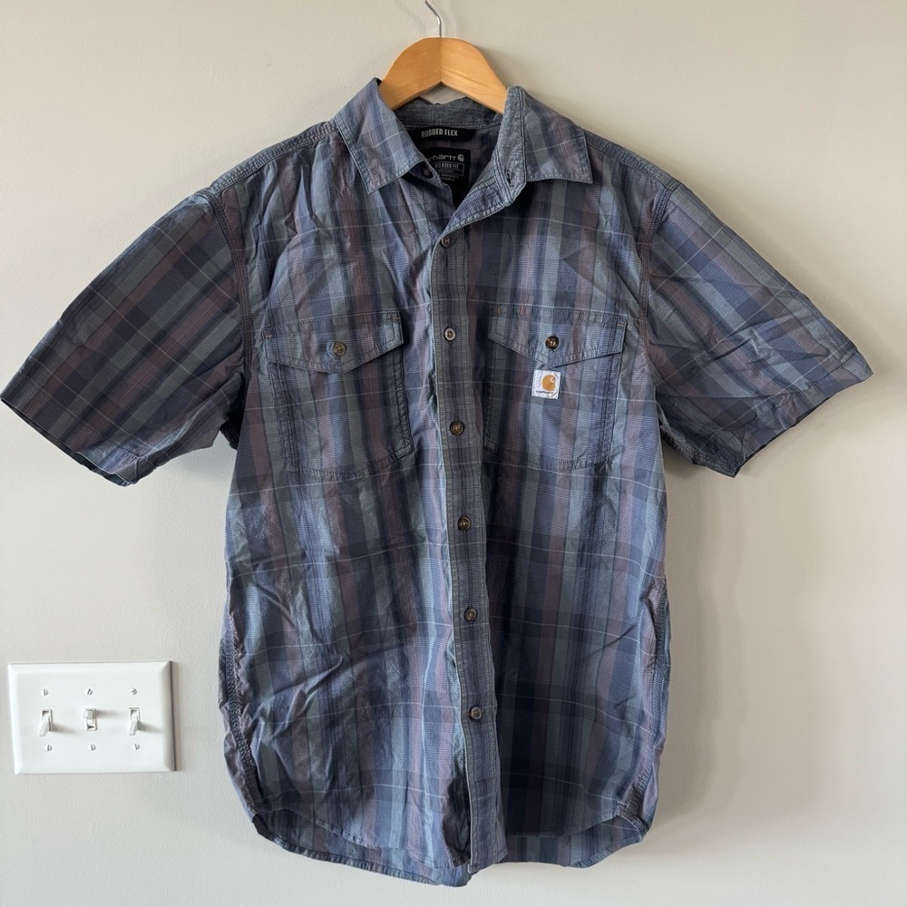 Carhartt Men's Gray Plaid Casual Shirt - Regular Fit